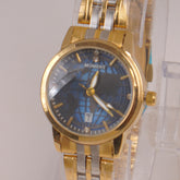 Two Tone Golden Chain Womans Watch Blue Dial